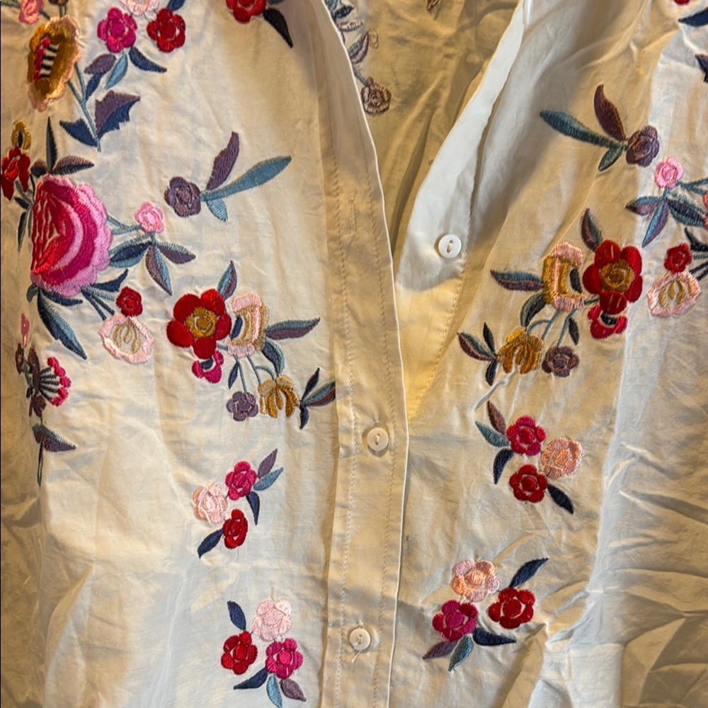Zara Floral Embroidered Button-Up Shirt XS - Picture 4 of 5